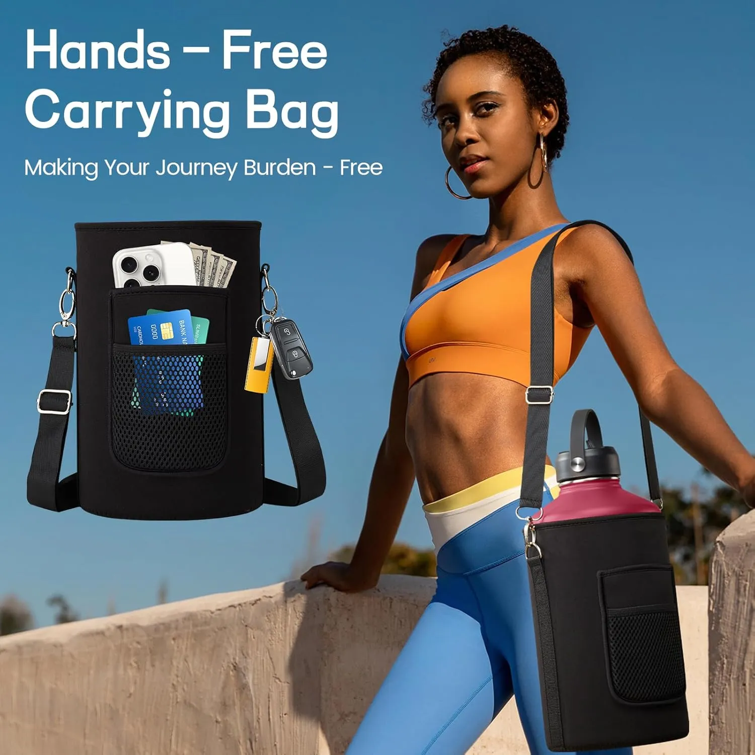 1 Gallon Water Bottle Insulated - 128oz Water Bottle with Straw & Spout Lids, Carrier Bag with Strap, Stainless Steel Flask (Cold for 48Hrs) Large Metal Jug for Hiking Travel Camping