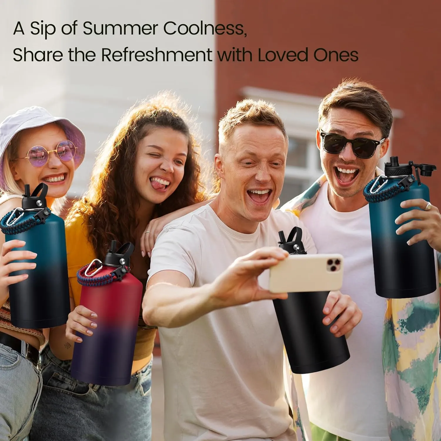 1 Gallon Water Bottle Insulated - 128oz Water Bottle with Straw & Spout Lids, Carrier Bag with Strap, Stainless Steel Flask (Cold for 48Hrs) Large Metal Jug for Hiking Travel Camping