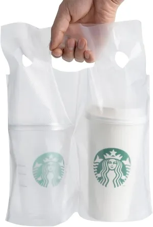 100 Pack Clear Plastic Bags 2 Cup Beverage Carrier Drink Holder up to 32oz Disposable for delivery take Out by Mujoiny