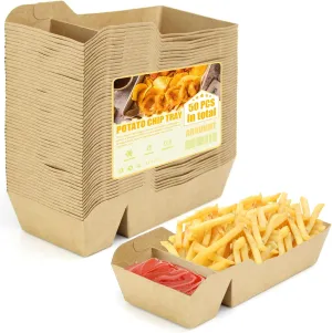 100 PC Nacho Trays, 16oz Disposable Nacho Containers with Chip and Dip Holder,2 Compartments Kraft Paper Food Boats Taco Snack Trays for Parties, Movie Night Supplies and Concession Stands (100, 16oz)