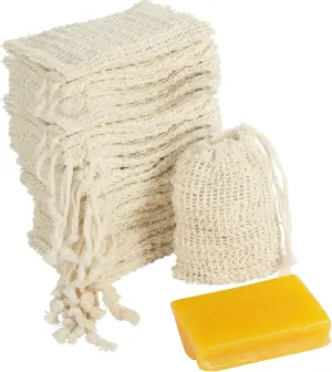 100 Pcs Sisal Soap Saver Bag with Drawstring, Plastic-Free Soap Saver Bags Reusable& Natural Bubble Exfoliating Pouch for Bath & Shower, Zero Waste Mesh Bag for Foaming & Drying Soaps