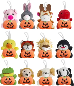12 Pcs Halloween Animal Plush Toys, 3' Animals Keychain Decoration Stuffed Hugging Pumpkin Toys Gift for Kids Halloween Party Decoration