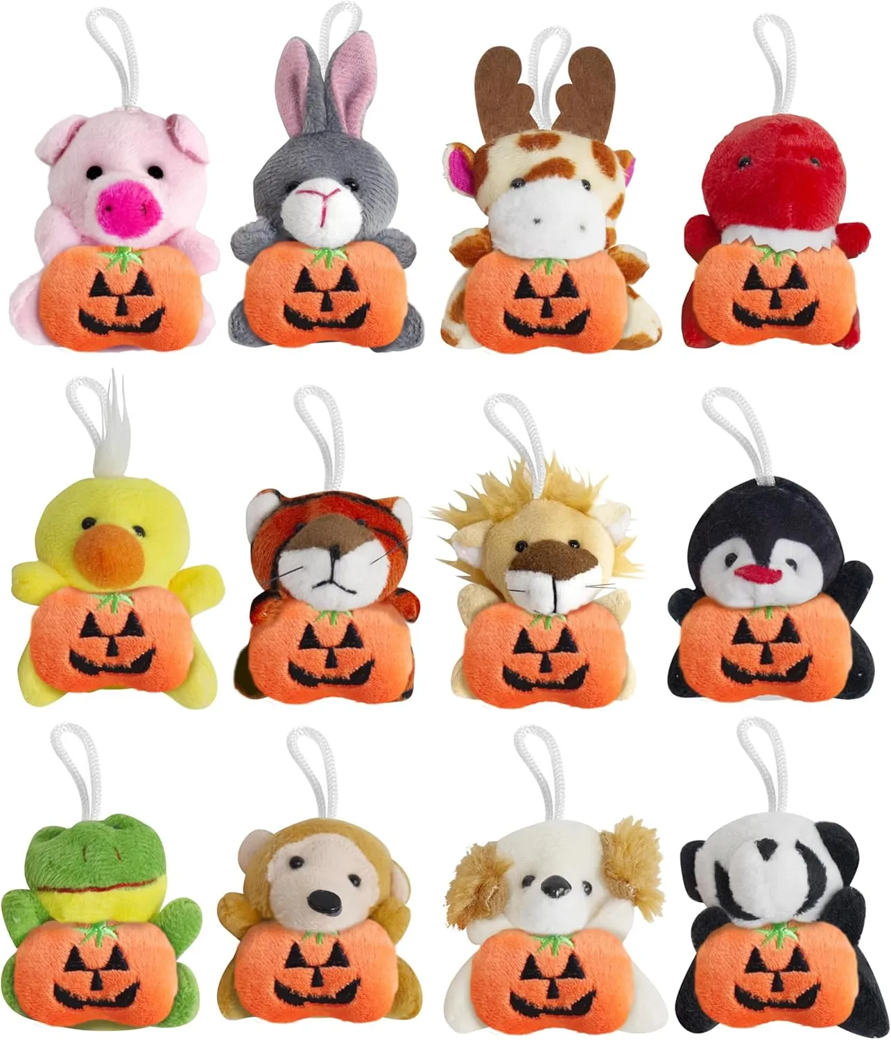 12 Pcs Halloween Animal Plush Toys, 3' Animals Keychain Decoration Stuffed Hugging Pumpkin Toys Gift for Kids Halloween Party Decoration