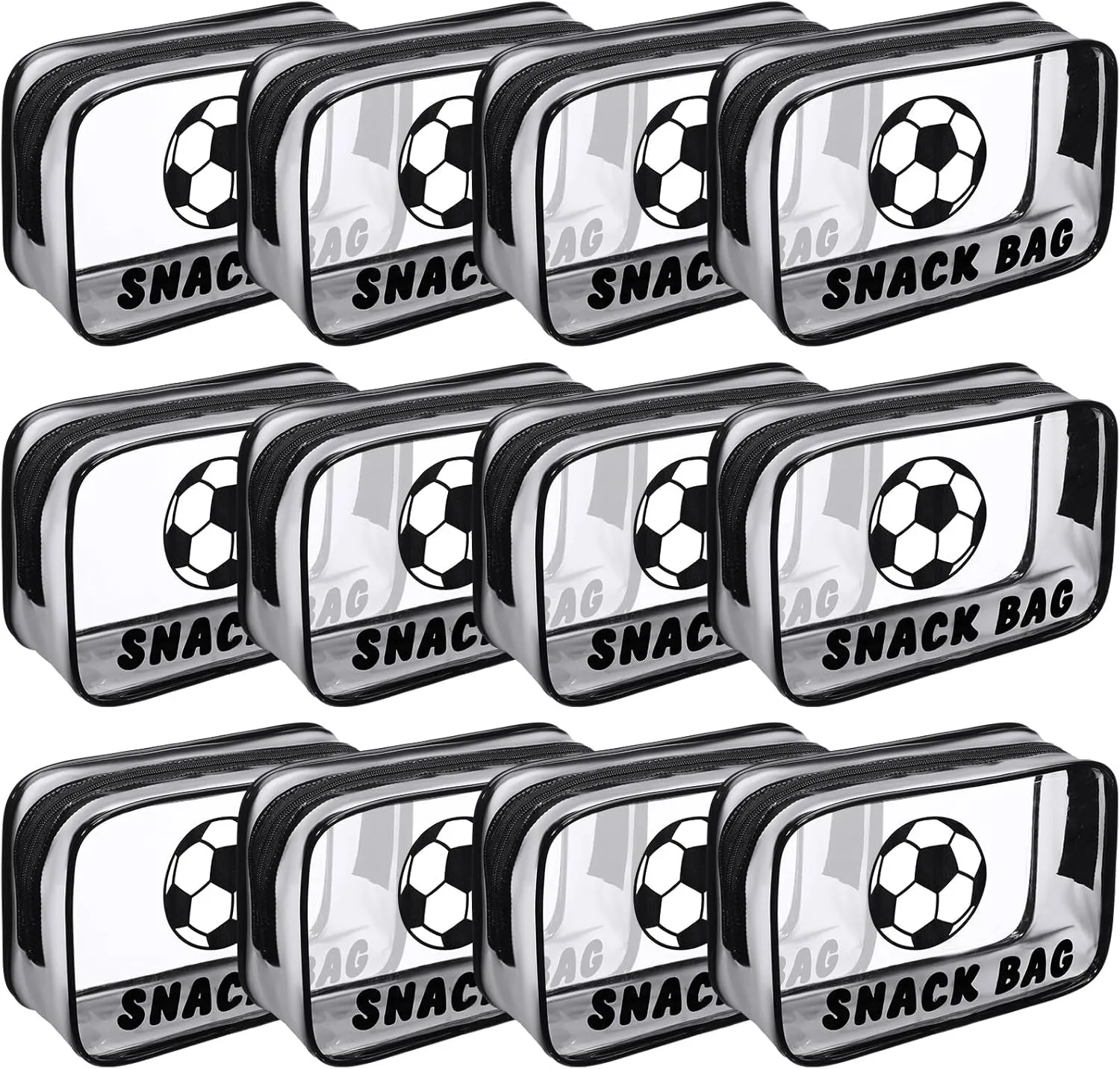 12 Pcs Soccer Snack Bags for Team Gifts Goodie Snack Treat Candy Pouch Bags Clear PVC Waterproof with Zipper Party Favors for Team Ground Birthday Gifts Sport Supplies