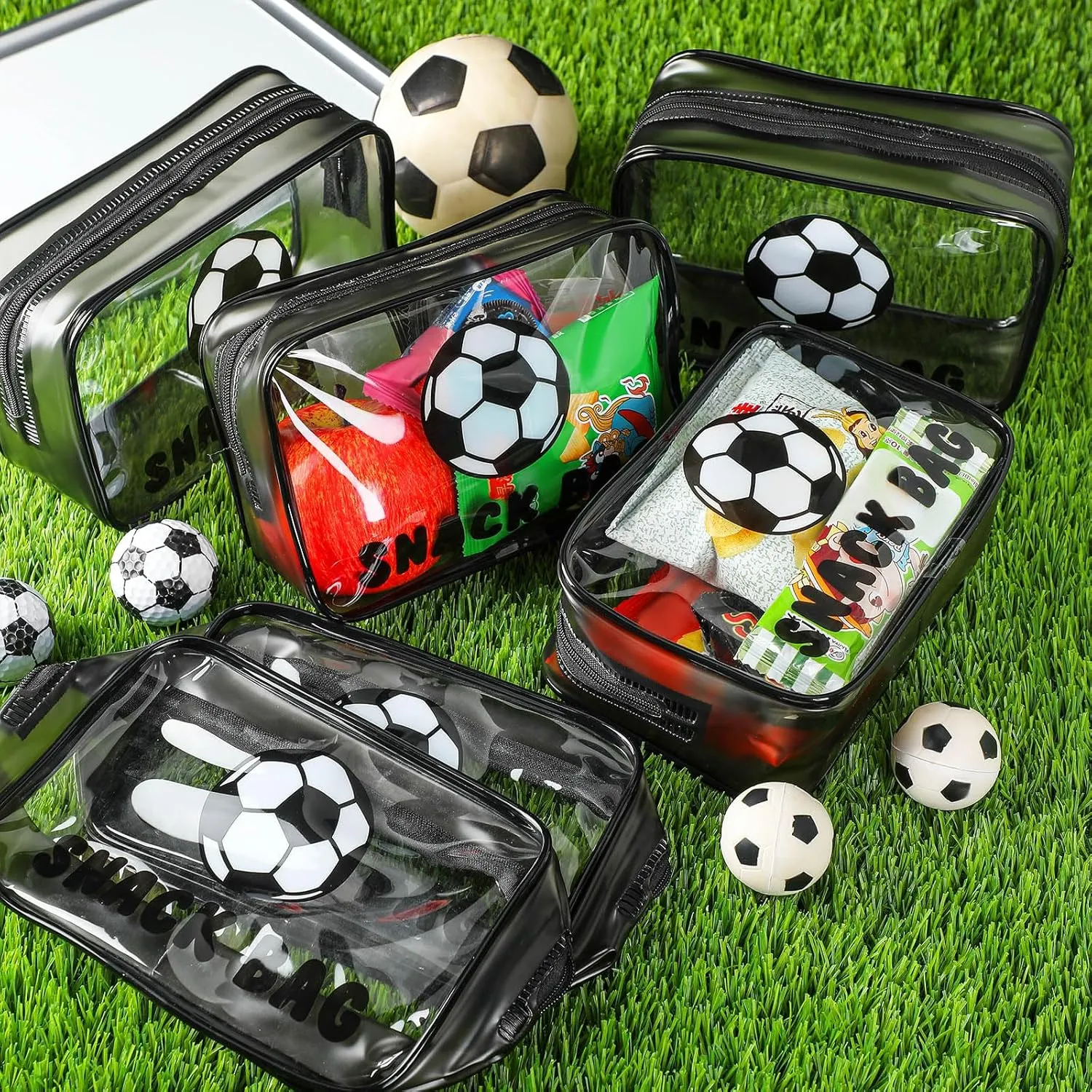 12 Pcs Soccer Snack Bags for Team Gifts Goodie Snack Treat Candy Pouch Bags Clear PVC Waterproof with Zipper Party Favors for Team Ground Birthday Gifts Sport Supplies