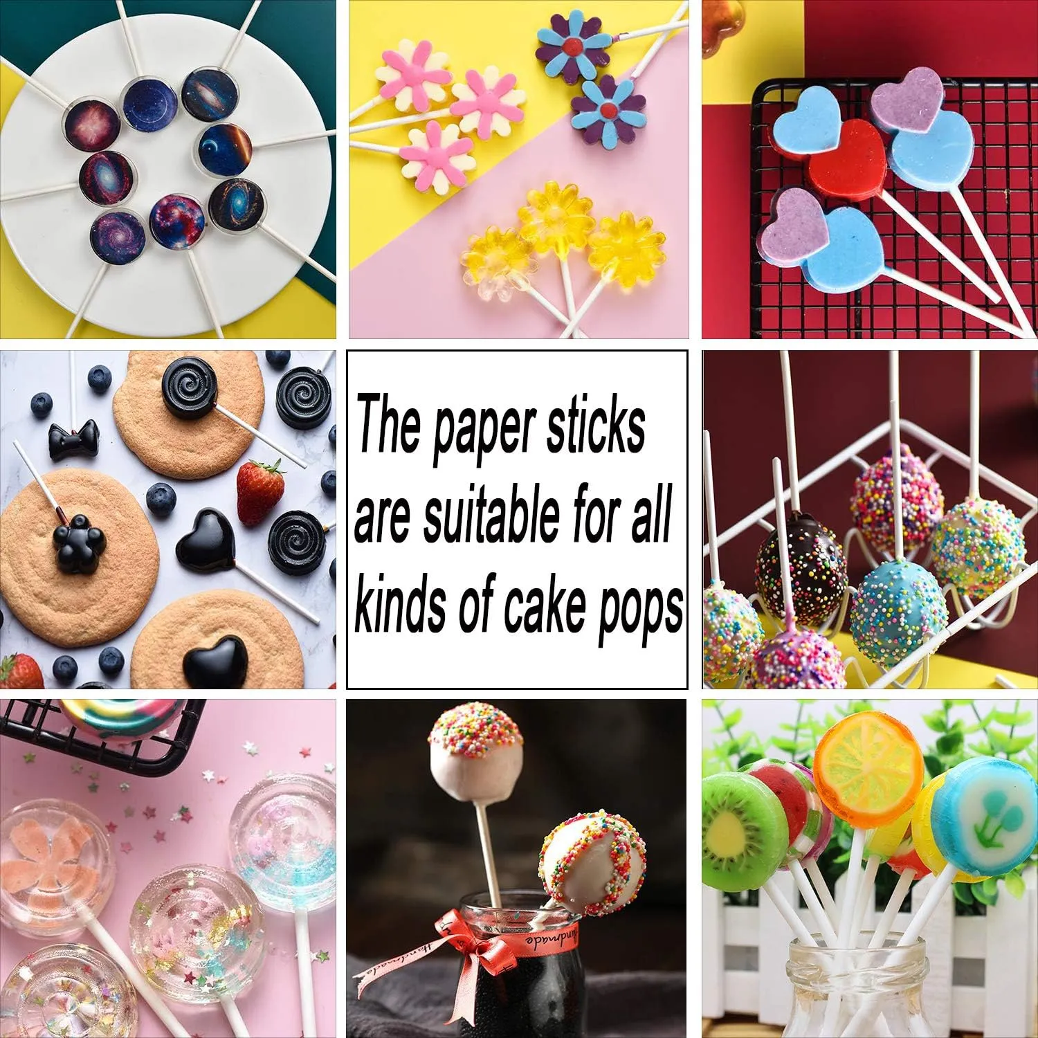 1200PCS Lollipop Cake Pop Treat Bag Set Including 400pcs Parcel Bags, 400pcs Papery Treat Sticks, 400pcs Gold Metallic Twist Ties for Making Lollipops, Cake Pops, Candies, Chocolates and Cookies