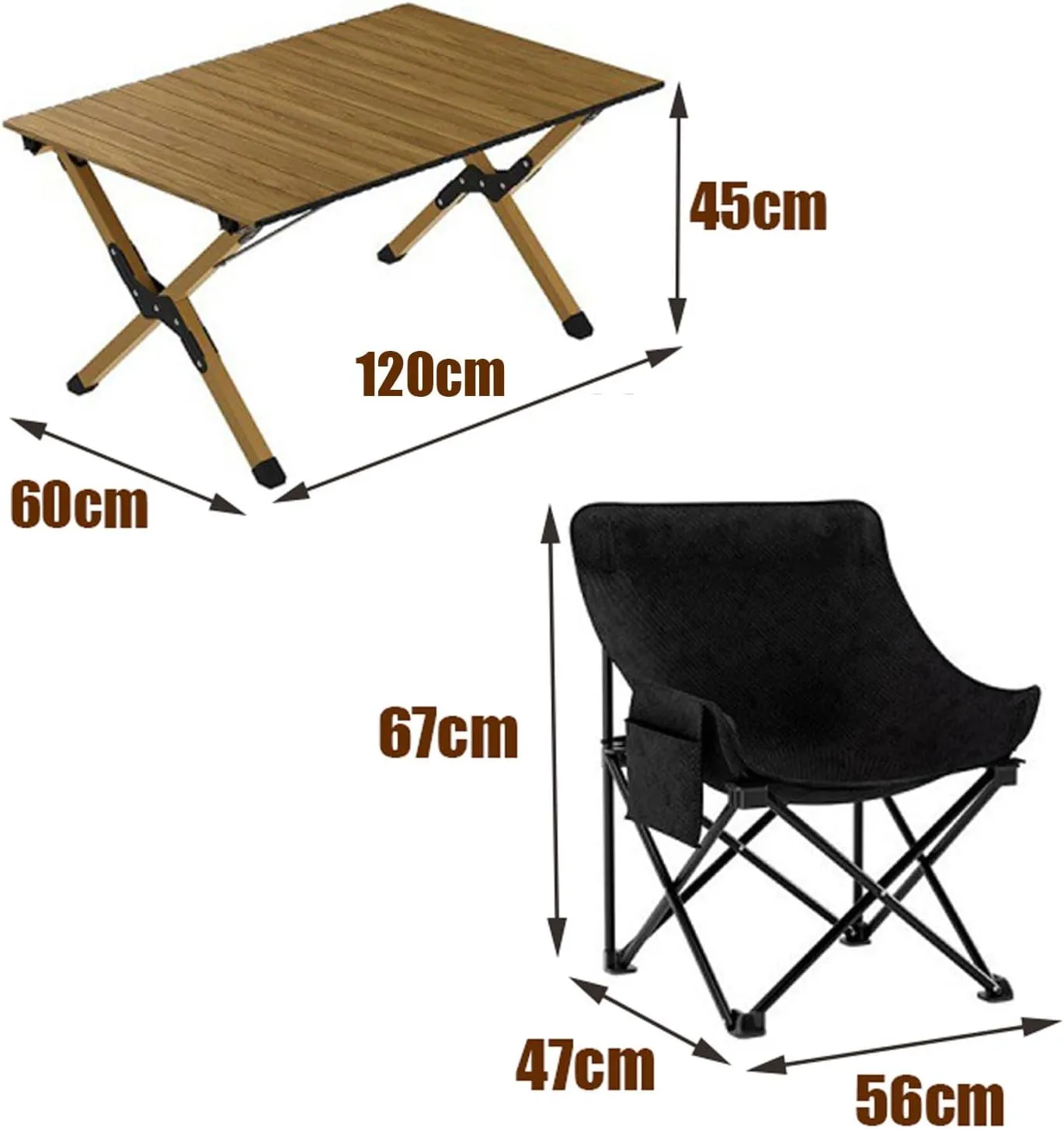 120cm Foldable Camping Table with air Set, Aluminum Roll-up Table Top Picnic Table Portable Lightweight Camping Fur Set for BBQ Garden