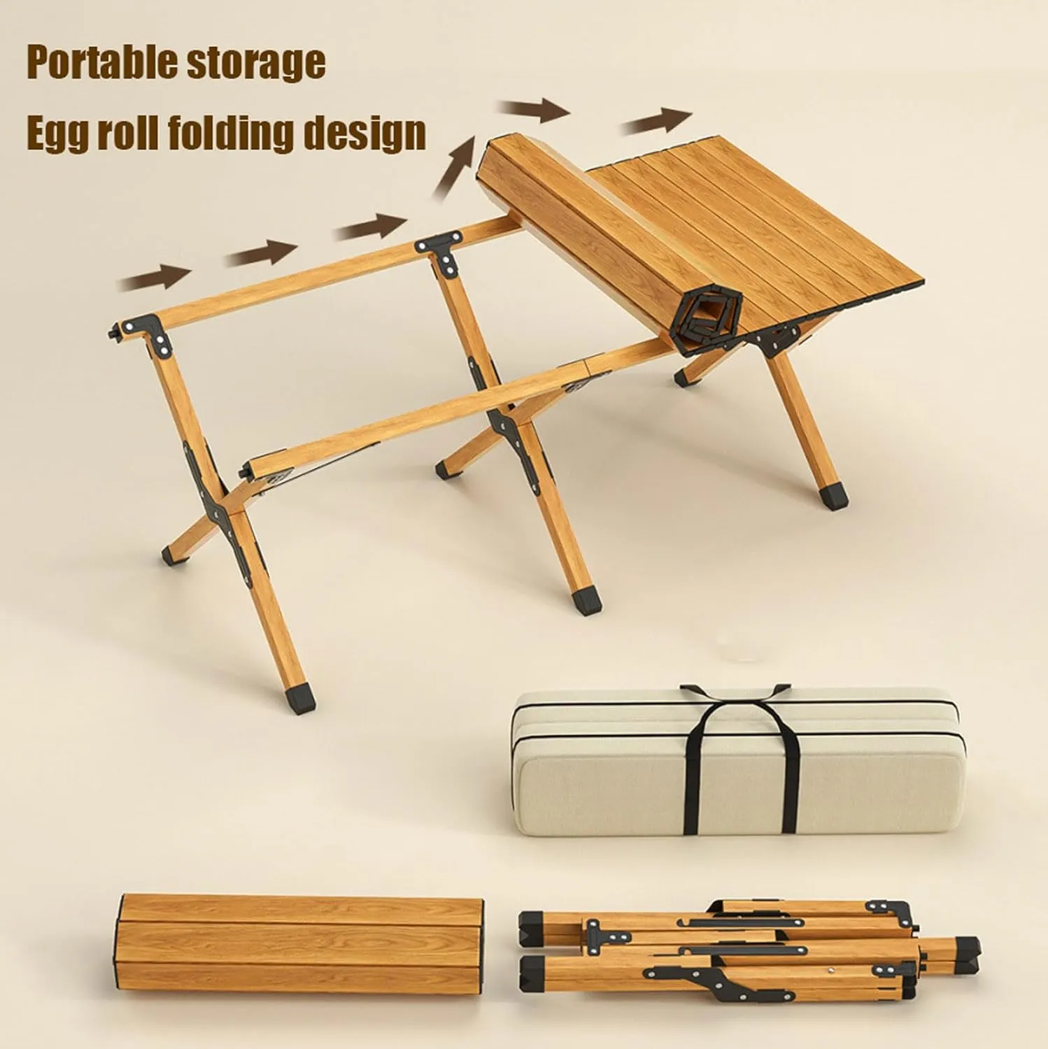 120cm Foldable Camping Table with air Set, Aluminum Roll-up Table Top Picnic Table Portable Lightweight Camping Fur Set for BBQ Garden