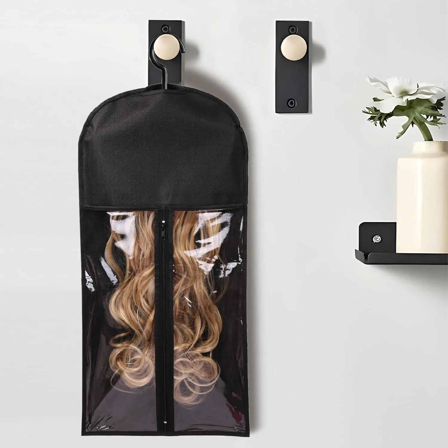 12PCS Hair Extension Holder Wig Storage for Multiple Wigs Holder Wig Bags Storage with Hanger Hair Extension Storage Wig Hanger for Multiple Wigs Hair Extensions, Wigs & Accessories (BLACK)