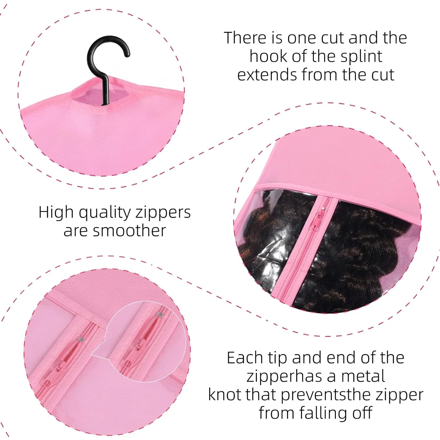 12PCS Wig Storage Wig Bags Storage with Hanger Hair Extension Holder Wig Hanger for Multiple Wigs Hair Extension Hanger Wig Holder Hair Extension Storage Hair Extensions, Wigs & Accessories (PINK)