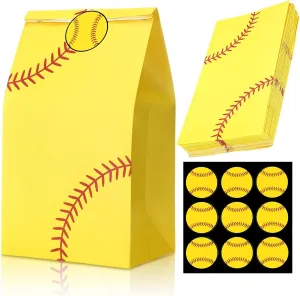 18 Pcs Softball Party Treat Bags Softball Goodie Favor Treat Bags with 18 Pcs Stickers for Sport Softball Theme Birthday Party Decorations Supplies, 8.3 x 4.7 x 3.15 Inches