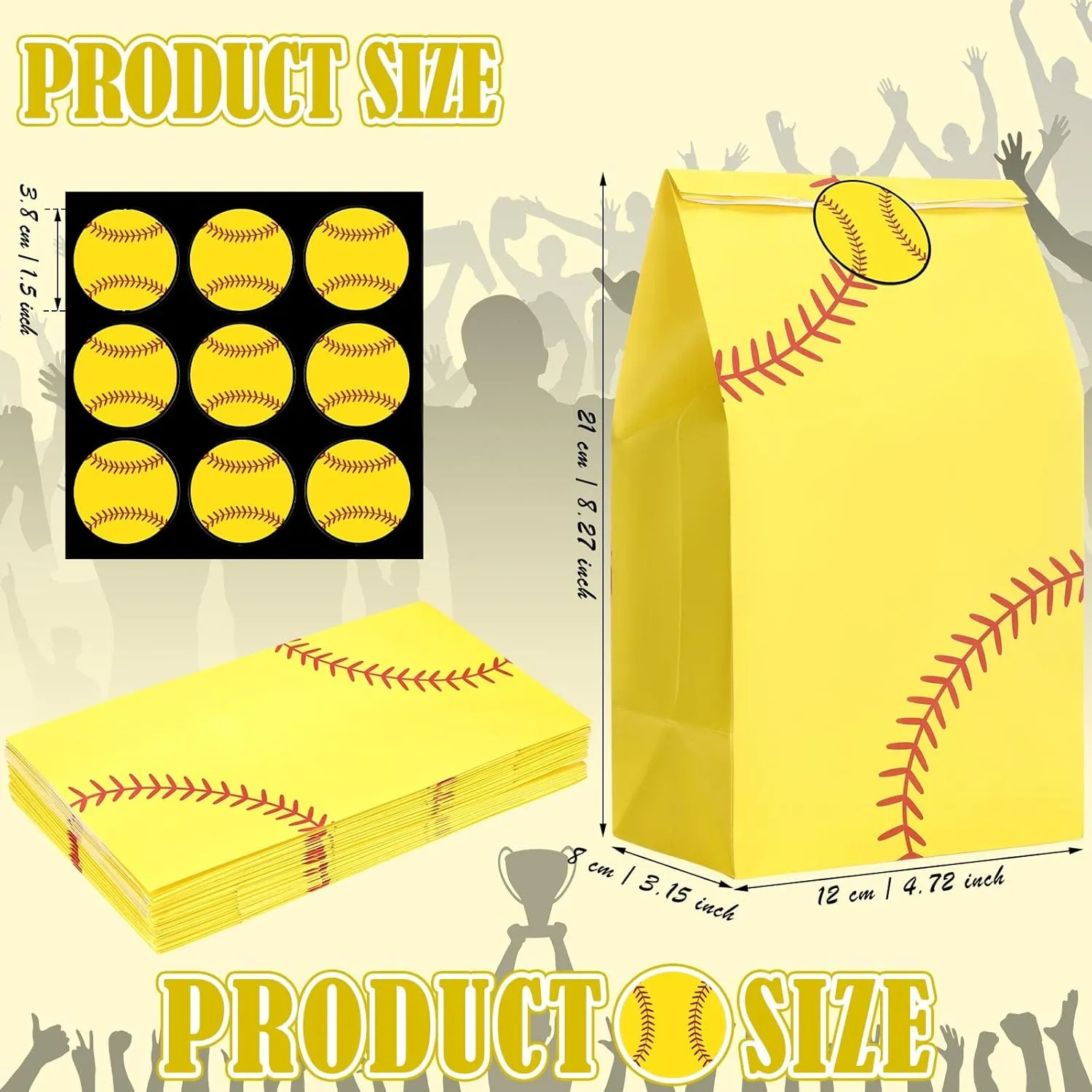 18 Pcs Softball Party Treat Bags Softball Goodie Favor Treat Bags with 18 Pcs Stickers for Sport Softball Theme Birthday Party Decorations Supplies, 8.3 x 4.7 x 3.15 Inches
