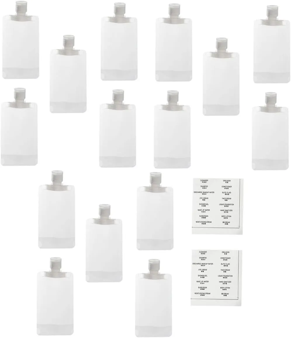 1Set Travel Cosmetic Container Leakproof Lotion Sample Bags with Labels for Women for Toiletries Liquids and Makeup Organization