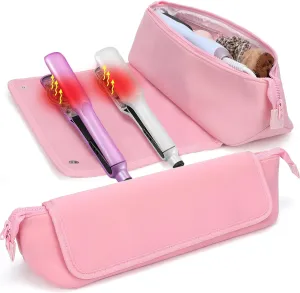 2 in 1 Heat Resistant Mat Hair Tools Travel Bag,Neoprene Curling Iron Mat Holder Heat Resistant Mat for Flat Irons,Straighteners,Curling Iron,Hot Hair Styling Tools,Haircare Accessories,Pink