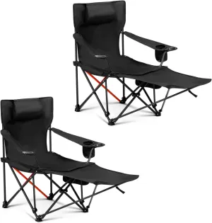 2 Pack 2-in-1 Camping Chair Reclining, Lightweight Folding Camping Chair with Adjustable Backrest & Removable Footrest, Camping Lounge Chair with Headrest, Cup Holder, Storage Bag, for Beach Lawn Conc
