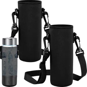 2 Pcs Water Bottle Carrying Case Carrier Neoprene Portable Sling Holder Bag with Shoulder Strap for Hiking (Water Bottle Not Included)