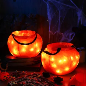 2 Pieces LED Light Halloween Candy Bags Pumpkin Bucket Light Up Party Trick or Treat Multipurpose Reusable Goody Bucket for Kids Halloween Supplies Favors