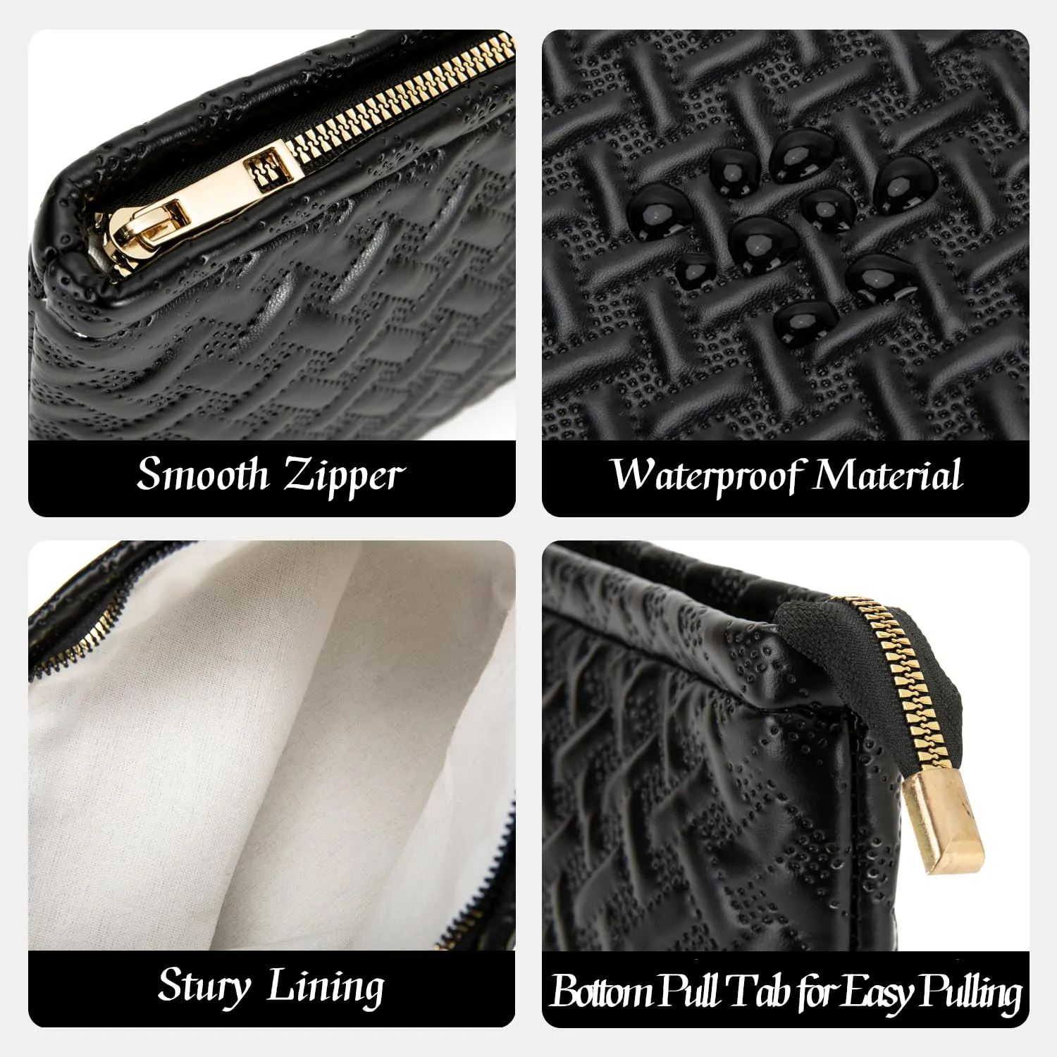 2 Pieces Makeup Bag Toiletry Bag for Women Vegan Leather Travel Cosmetic Make Up Brush Bag Pack Travel Vacation Essenitial for Purse (Black)