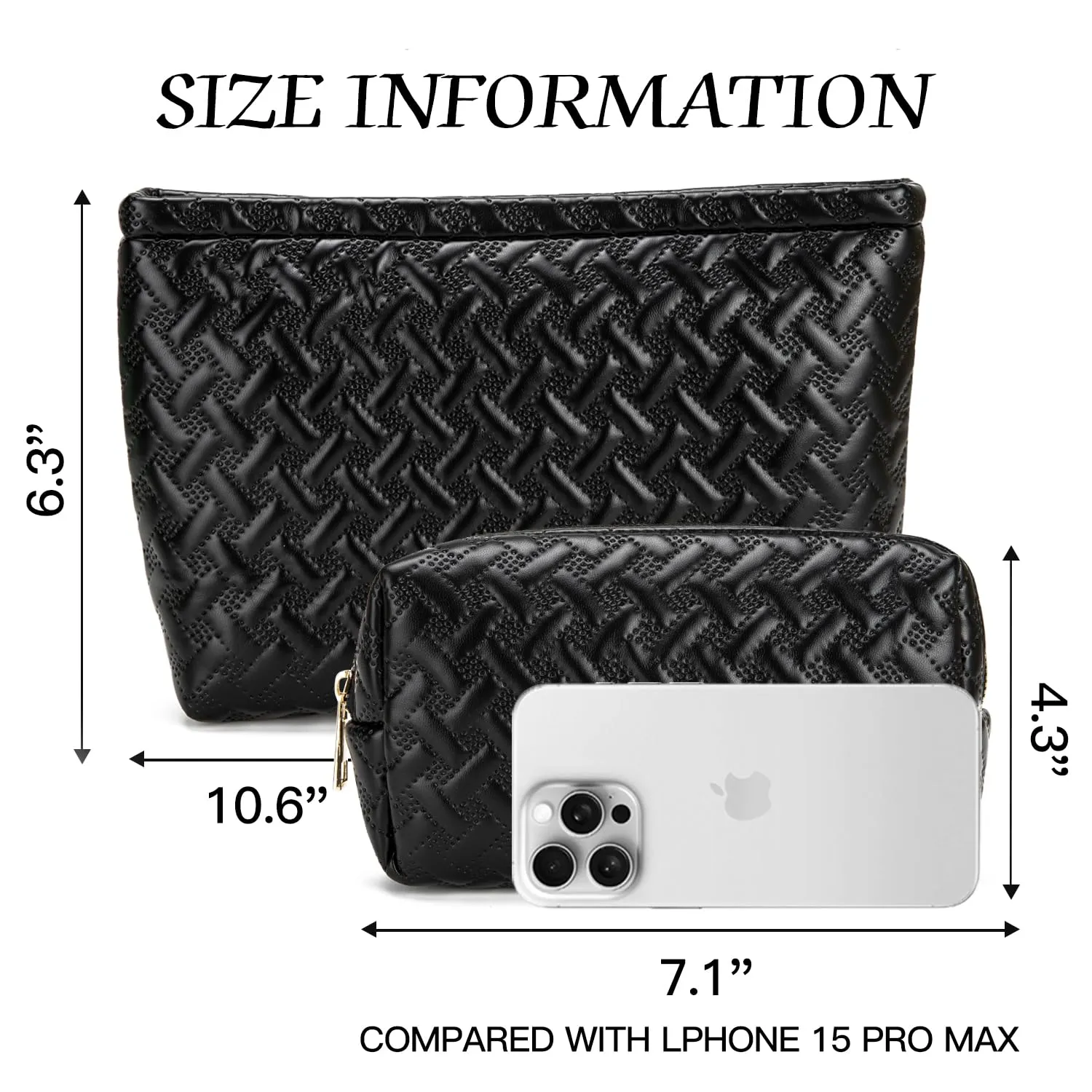 2 Pieces Makeup Bag Toiletry Bag for Women Vegan Leather Travel Cosmetic Make Up Brush Bag Pack Travel Vacation Essenitial for Purse (Black)