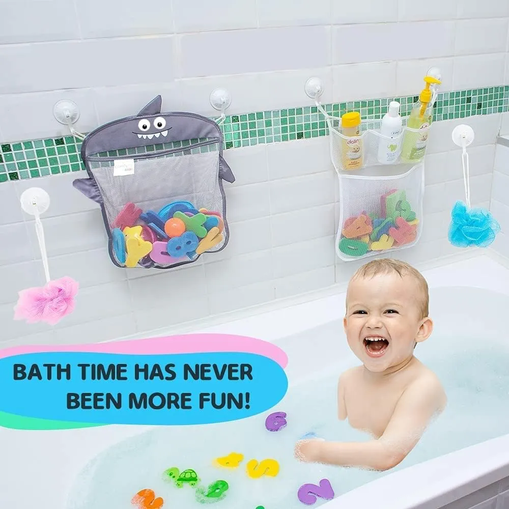 2 x Mesh Bath Toy Organizer   6 Ultra Strong Hooks – The Perfect Bathtub Toy Holder & Bathroom or Shower Caddy – These Multi-use Net Bags Make Baby Bath Toy Storage Easy – For Kids & Toddlers