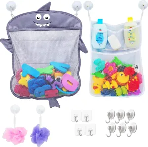 2 x Mesh Bath Toy Organizer   6 Ultra Strong Hooks – The Perfect Bathtub Toy Holder & Bathroom or Shower Caddy – These Multi-use Net Bags Make Baby Bath Toy Storage Easy – For Kids & Toddlers