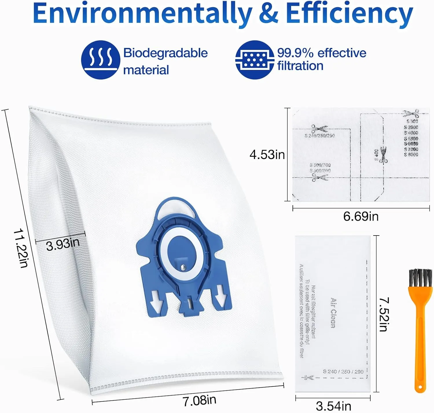 20 Pack 3D Dust Bags, Compatible with Miele GN Vacuum Bags, Replacement for Miele Classic C1 Complete C1, C2, C3, S400i S600 S2 S5 S8 Series, with 4 MP Filters, 4 AC Filters, ‎Blue