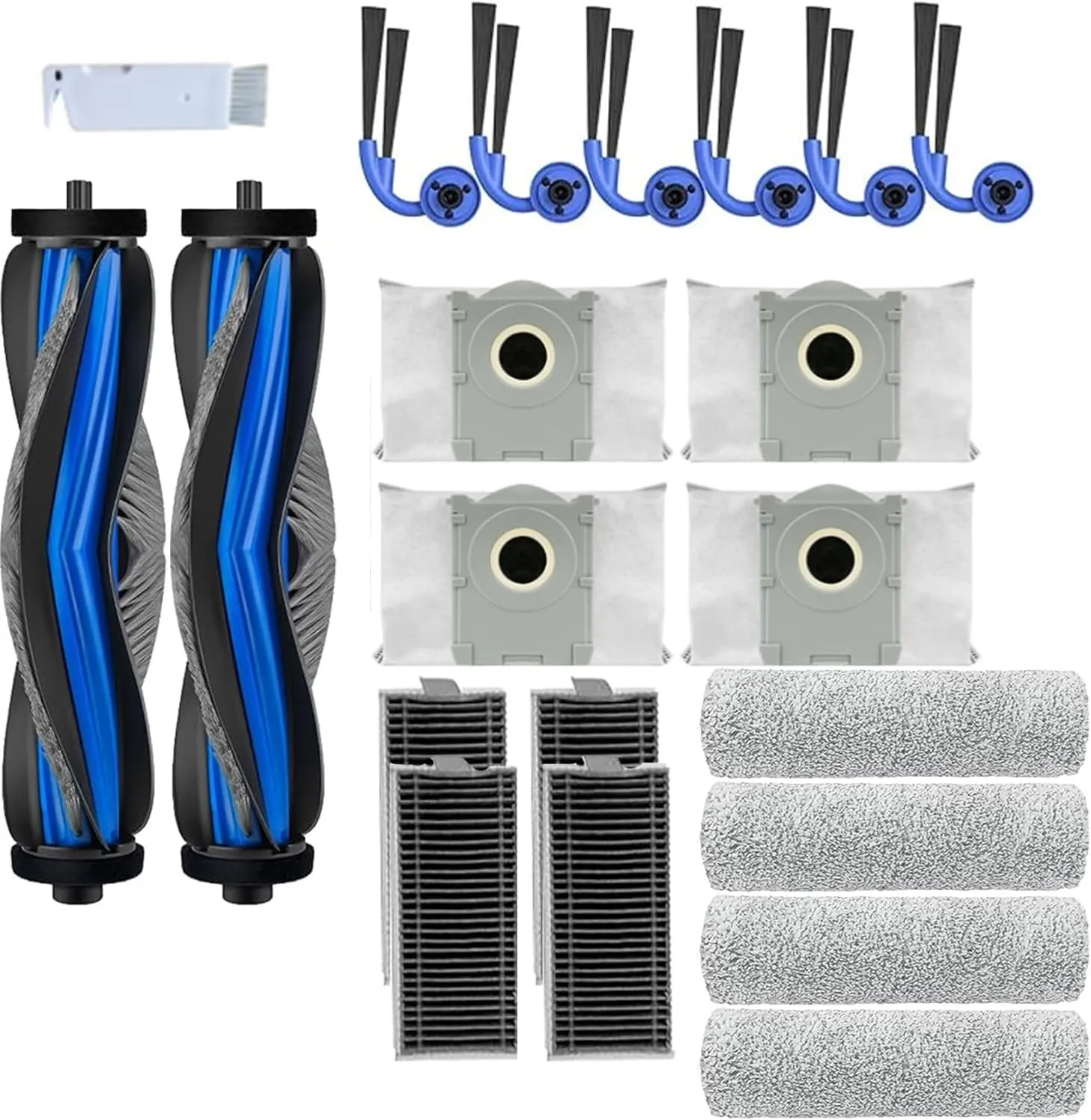 20 Packs Accessories Kit Compatible with Ecovacs Deebot X9 Pro Omni/X9 Pro Robot Vacuum Cleaner,Replacement Parts Include 2 Main Brush,4 Roller Mop Pads,4 Hepa Filters,6 Side Brush, 4 Dust Bags