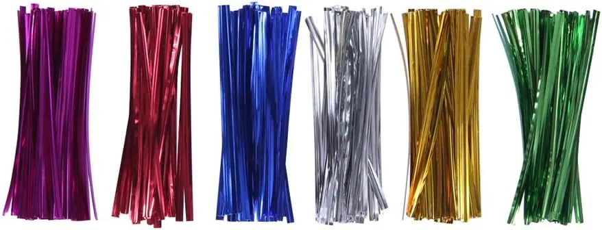 200 Clear Treat Bags 6x9 with 4" Twist Ties 6 Mix Colors - Thick OPP Plastic Cello Bags for Wedding Cookie Birthday Cake Pops Gift Candy Buffet Supplies (6'' x 9'')