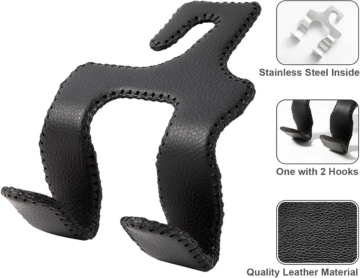 【2021 Upgraded】 Car Purse Hook, 2 in 1 Car Seat Headrest Hooks Durable Hanger Storage Holder Leather Organizer for Hanging Grocery Bags, 2 Pack, Black