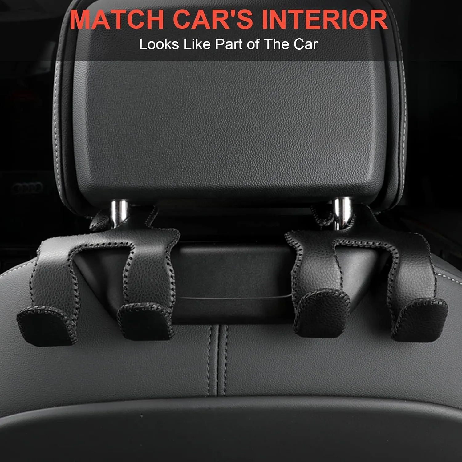 【2021 Upgraded】 Car Purse Hook, 2 in 1 Car Seat Headrest Hooks Durable Hanger Storage Holder Leather Organizer for Hanging Grocery Bags, 2 Pack, Black