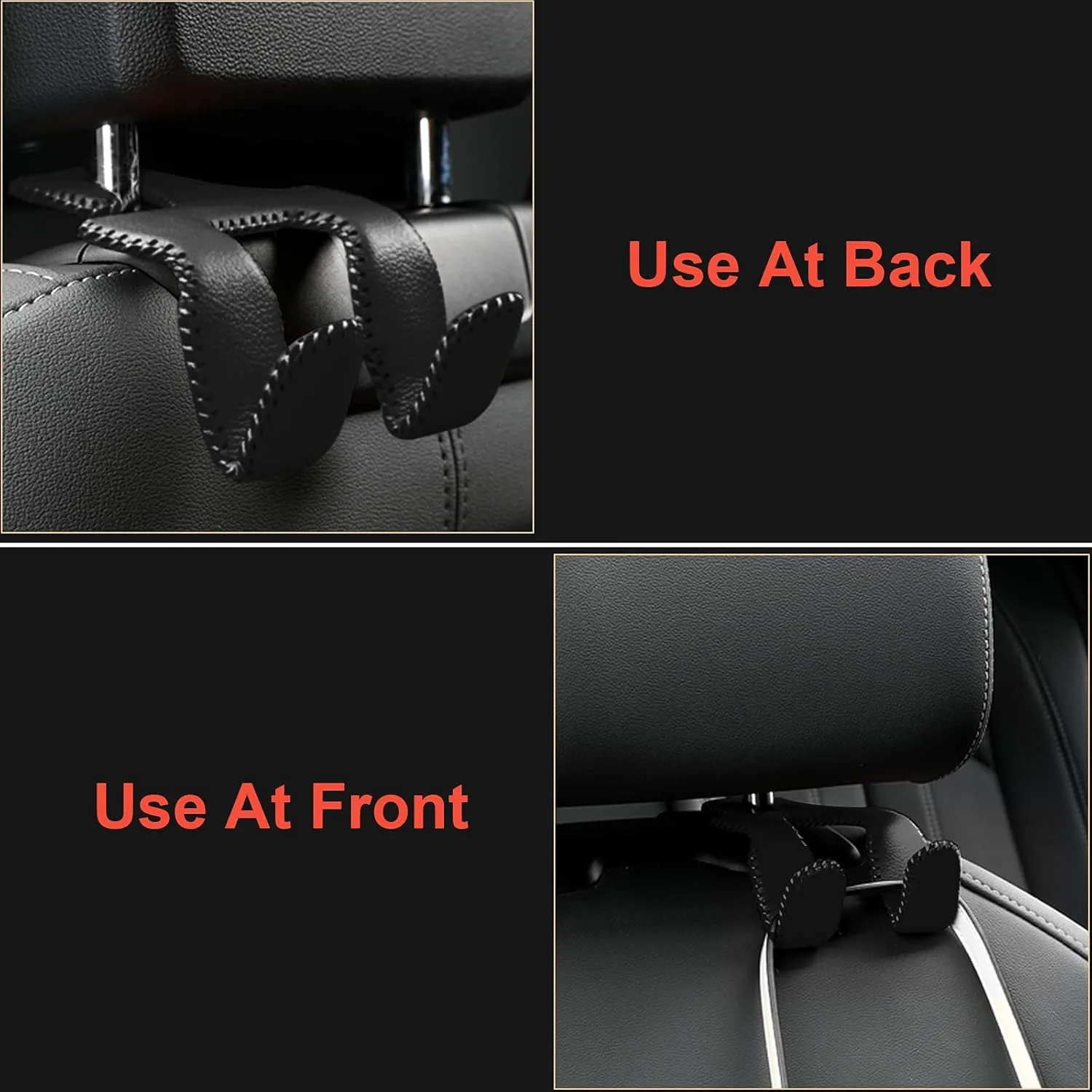 【2021 Upgraded】 Car Purse Hook, 2 in 1 Car Seat Headrest Hooks Durable Hanger Storage Holder Leather Organizer for Hanging Grocery Bags, 2 Pack, Black