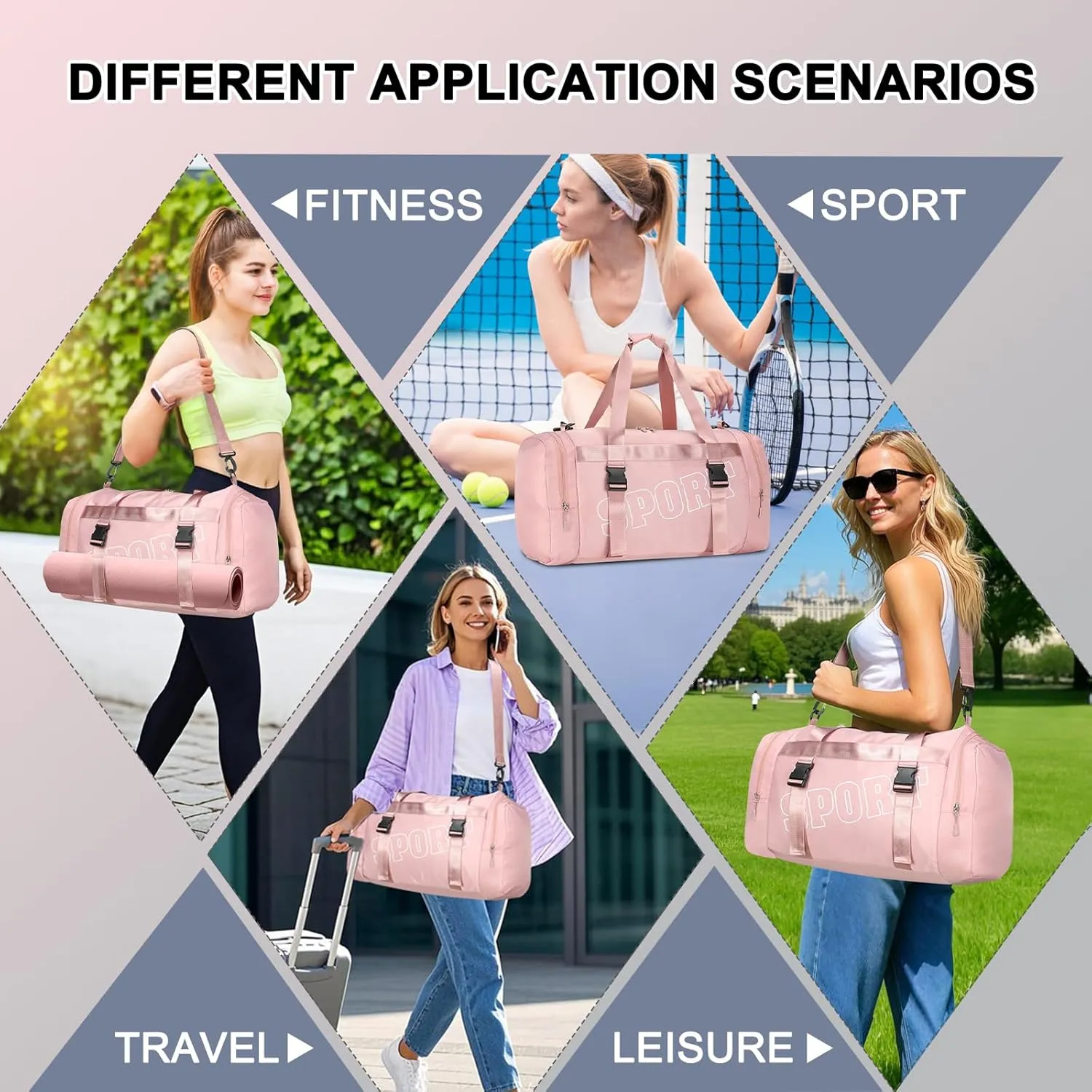 22″ Multipurpose Gym & Travel Bag with Shoe & Wet Compartments for Women, Carry On Bags for Airplanes, 35L Medium Duffle Bag for Fitness Yoga Sports Leisure & 3-5 Days Weekender Overnight (Pink)