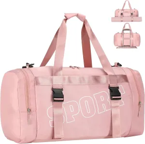 22″ Multipurpose Gym & Travel Bag with Shoe & Wet Compartments for Women, Carry On Bags for Airplanes, 35L Medium Duffle Bag for Fitness Yoga Sports Leisure & 3-5 Days Weekender Overnight (Pink)