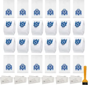 24 Pack 3D Airclean GN Vacuum Bags Compatible with Miele Classic C1, Complete C1, Complete C2, Complete C3, S400i S600 S2 S5 S8 Series, 6 Motor Protection Filters 6 AirClean Filters 1 Cleaning Brush