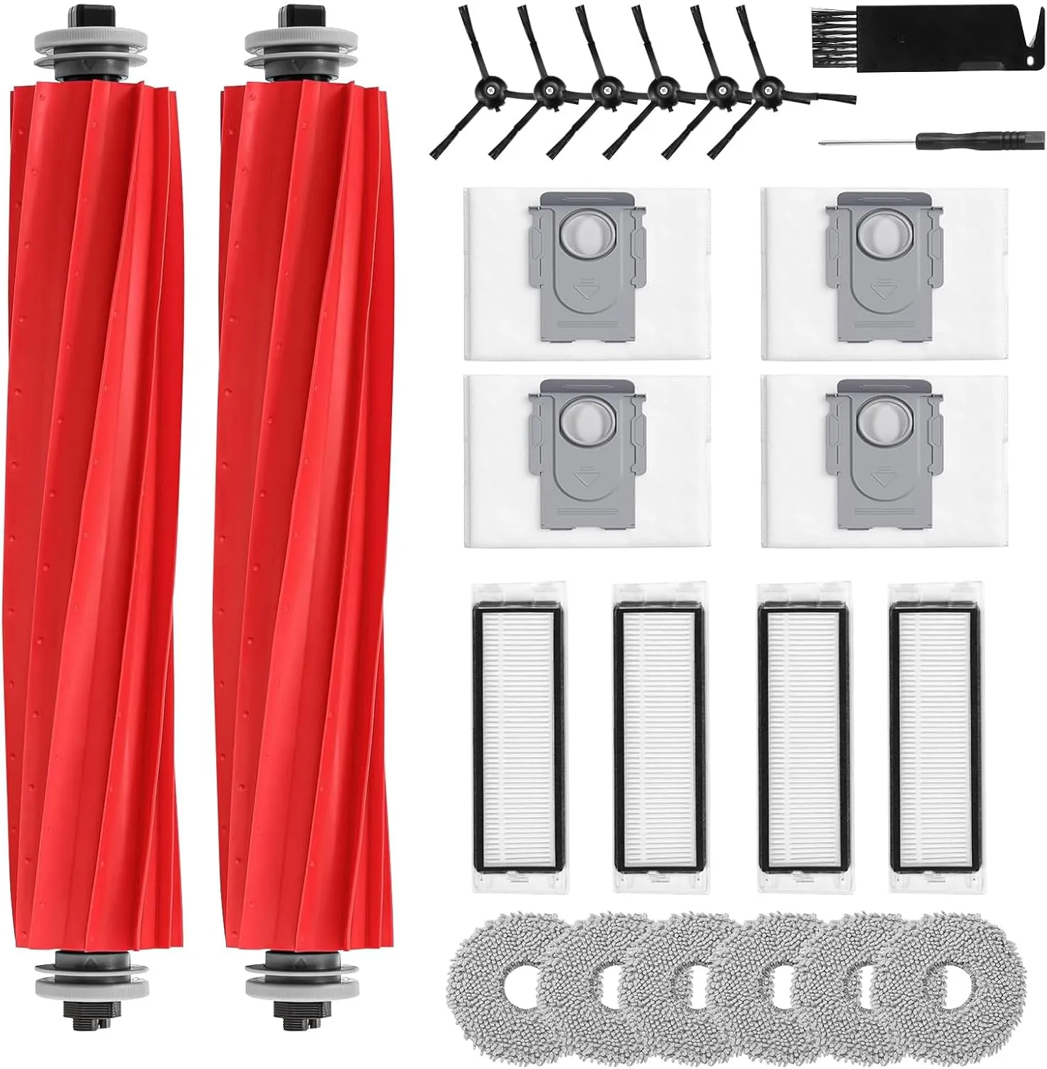 24 Pack Q Revo Accessories Replacement Parts, Compatible with Roborock Q Revo Robot Vacuum Cleaner, 2 Rolling Brushes 4 Filters 4 Dust Bags 6 Mop Pads 6 Side Brushes