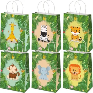 24 Pieces Safari Goodie Bag Safari Jungle Party Favor Bags with Handles for Kids Birthday Jungle Woodland Gift Bags for Birthday Baby Shower Party Supplies (Classic Style)