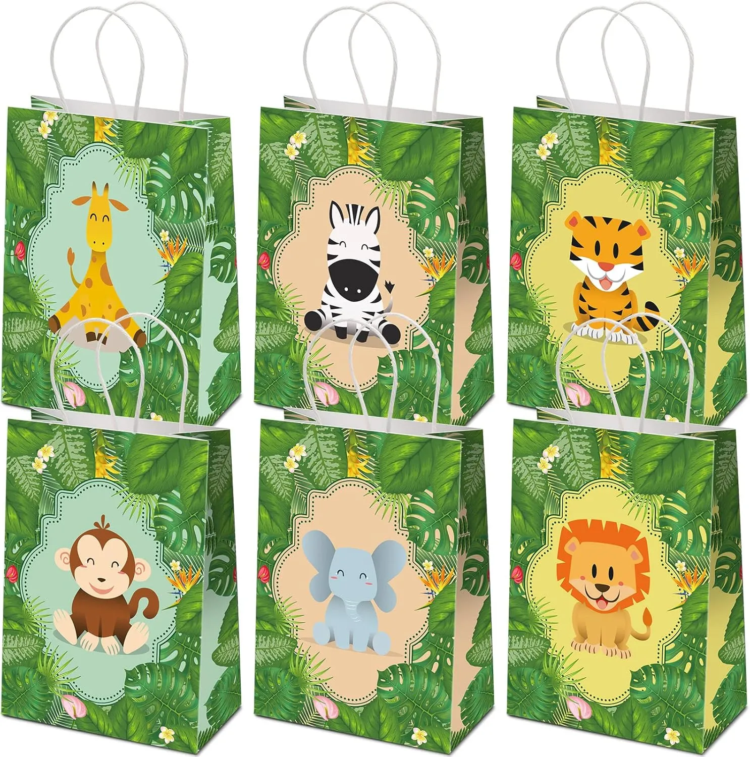 24 Pieces Safari Goodie Bag Safari Jungle Party Favor Bags with Handles for Kids Birthday Jungle Woodland Gift Bags for Birthday Baby Shower Party Supplies (Classic Style)