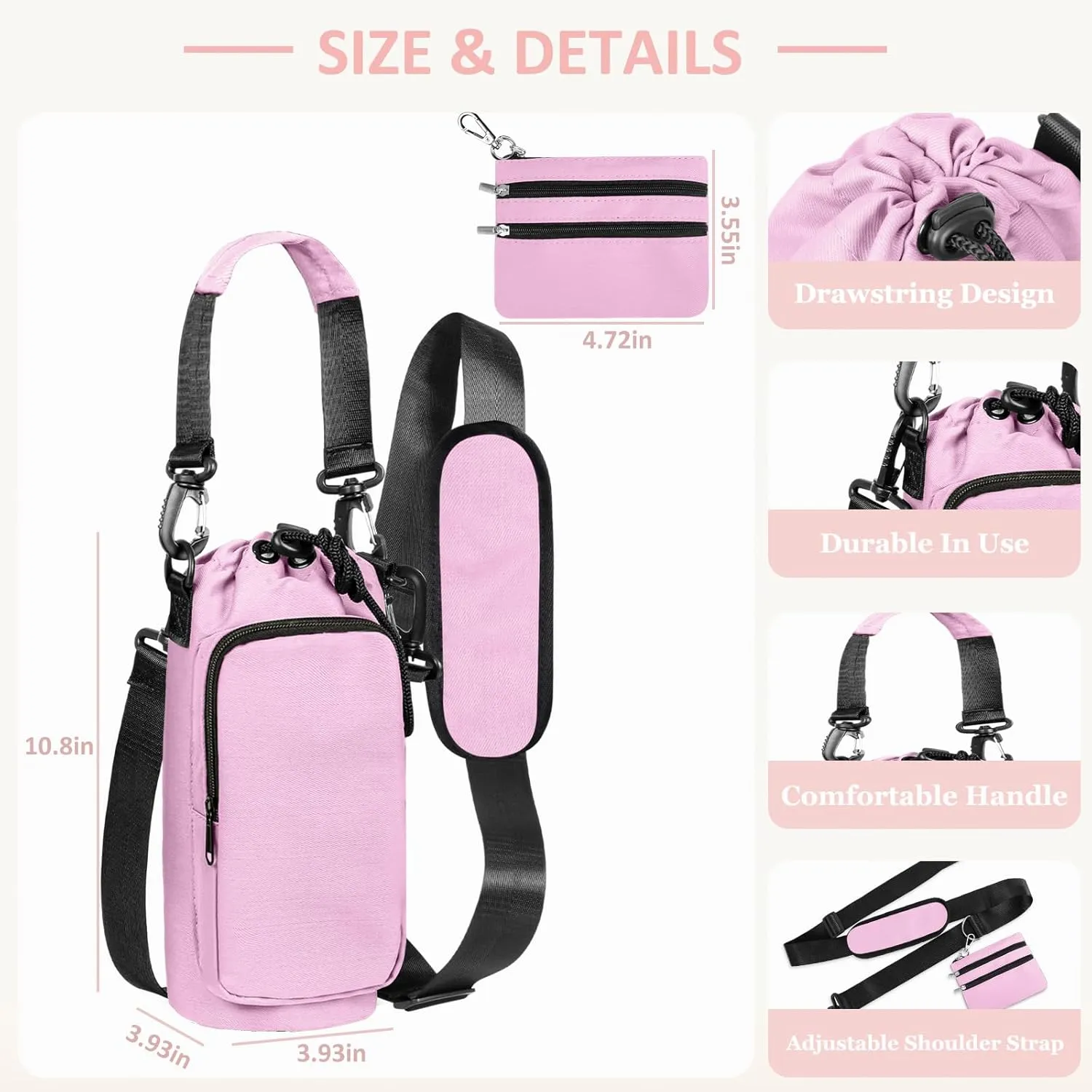 25/32/40 oz Water Bottle Holder with Strap, Water Bottle Bag Crossbody Insulation Water Bottle Holder with Small Purse, Adjustable Shoulder Strap (Purple)