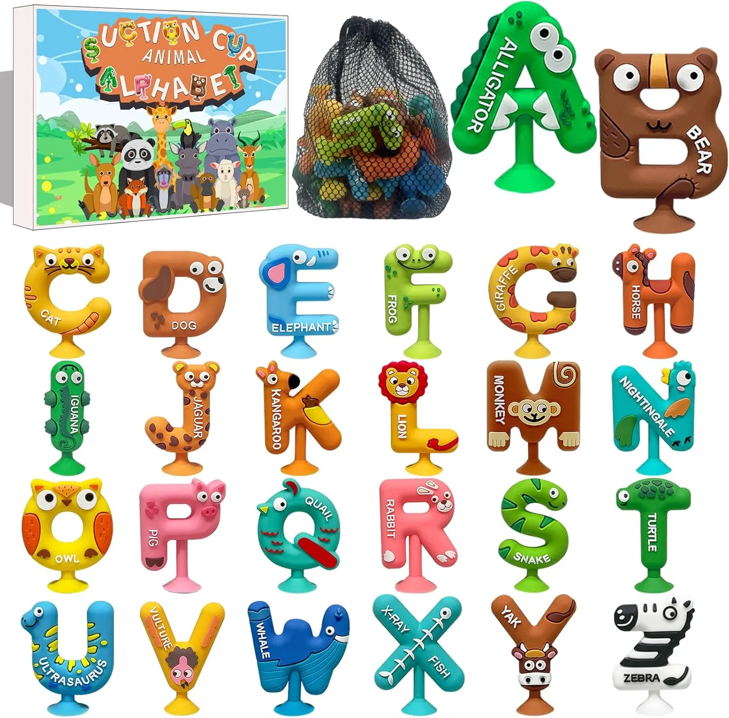 26PCS Suction Bath Toys, Alphabet Learning Tools, Kids Bath Toys, Party Favor, 3-12 Year Old Boy Girl Toddler Travel Toys, Bathtub Toys Spell Matching Letter Toys, Spelling Games