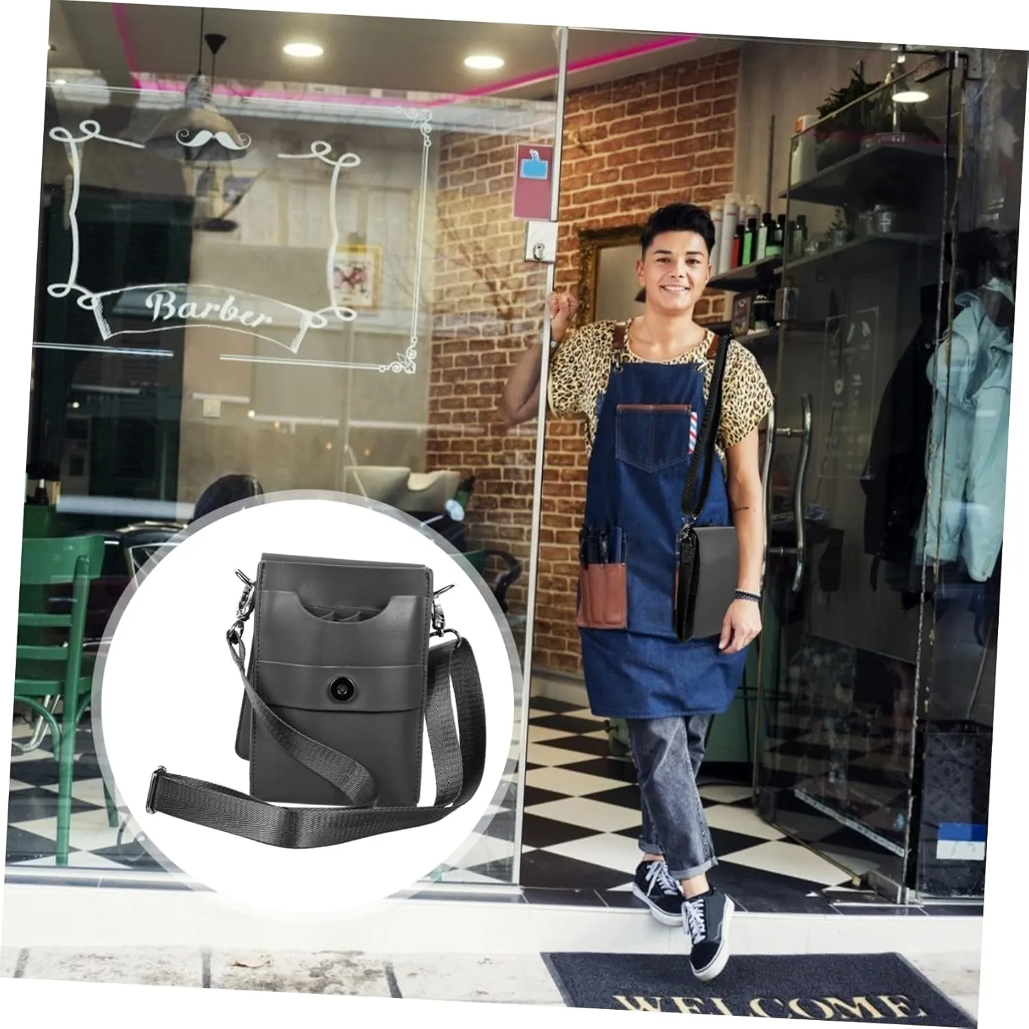 2pcs Barber Cliers Case Stylist Scissors Bag in Cowhide Versatile Shoulder Bag for Hairdressing Tools Easy to Carry