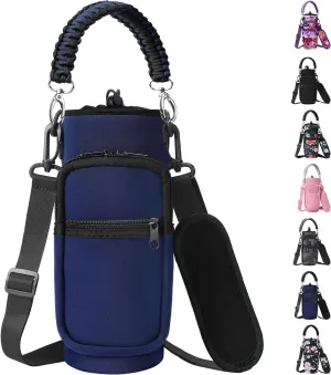 32/40/64/128 oz Neoprene Insulated Water Bottle Carrier Bag, Sling Bag Sleeve Pouch Holder with Strap & Paracord Handle and 2 Pocket for Travelling, Hiking, Camping