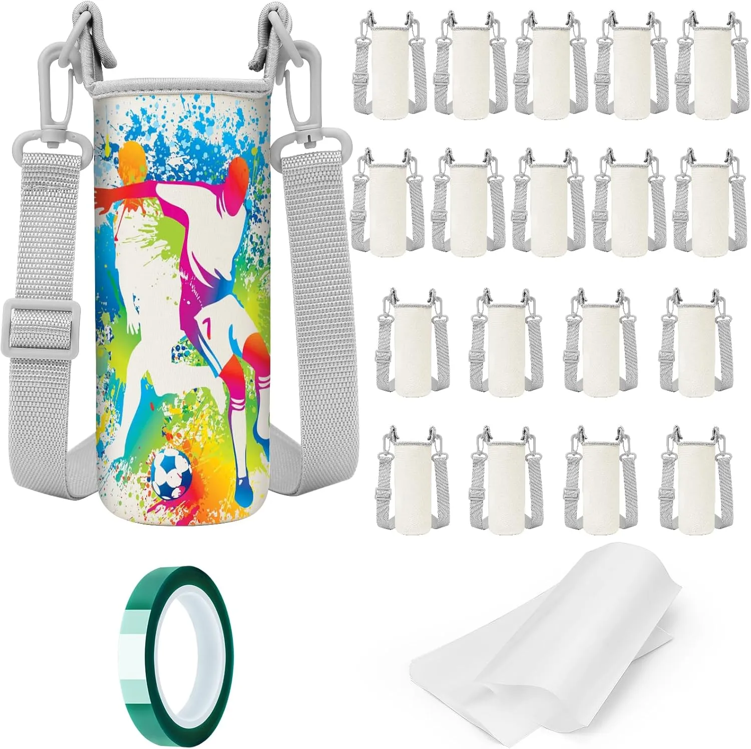 37PCS Sublimation Blanks Water Bottle Carriers Bag 26oz Insulated Neoprene Water Bottle Holder Sleeve Tumbler Blank Pouch Cover for 750ml with Adjustable Strap for Adult Kids