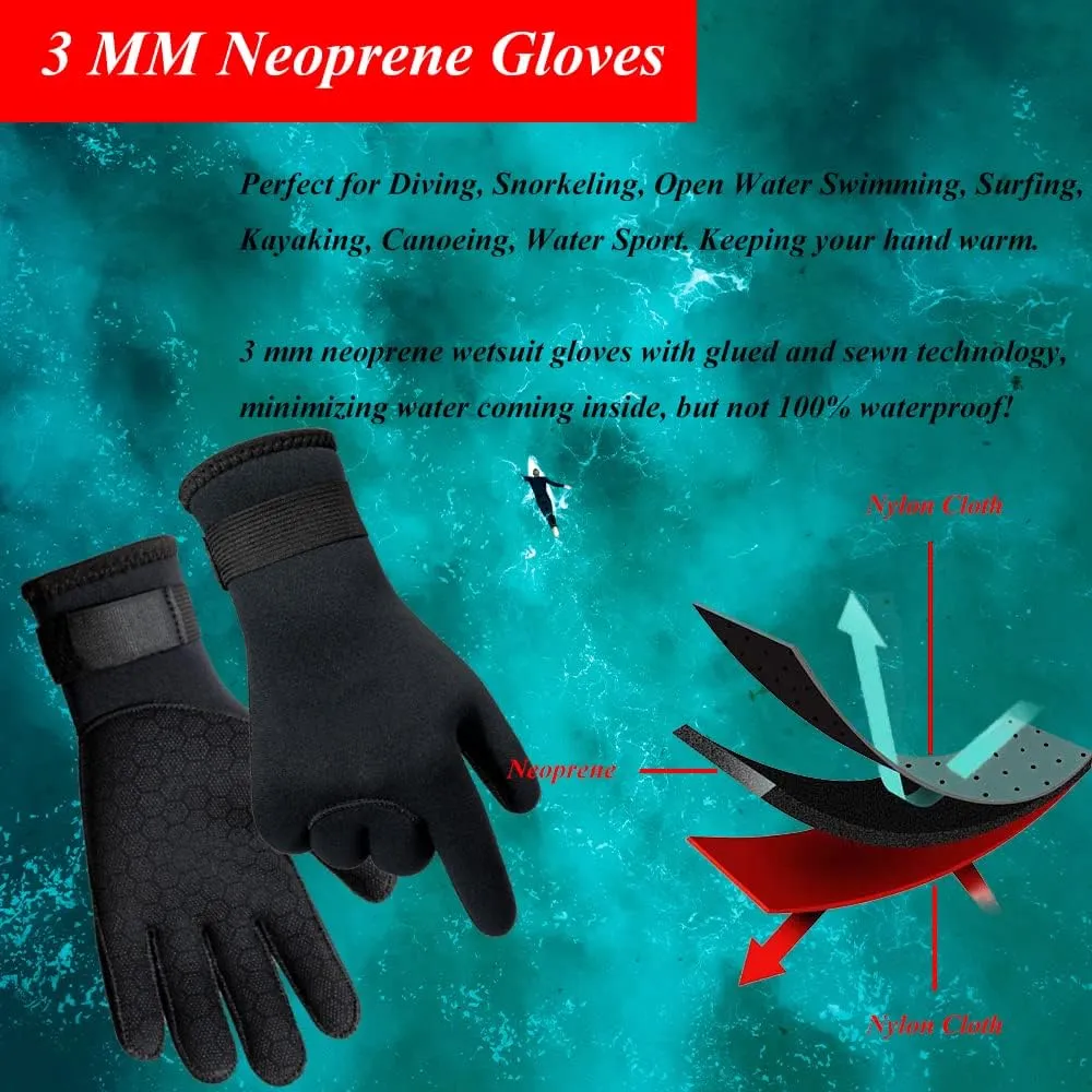 3mm Wetsuit Gloves Neoprene Diving Gloves Thermal Anti-Slip Scuba Gloves for Men Women Snorkeling Water Skiing Swimming Surfing Fishing