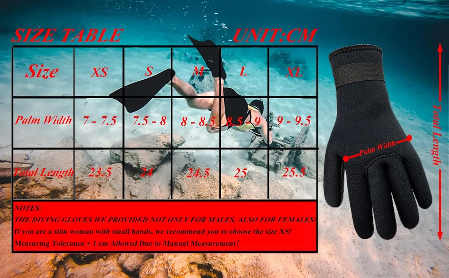 3mm Wetsuit Gloves Neoprene Diving Gloves Thermal Anti-Slip Scuba Gloves for Men Women Snorkeling Water Skiing Swimming Surfing Fishing