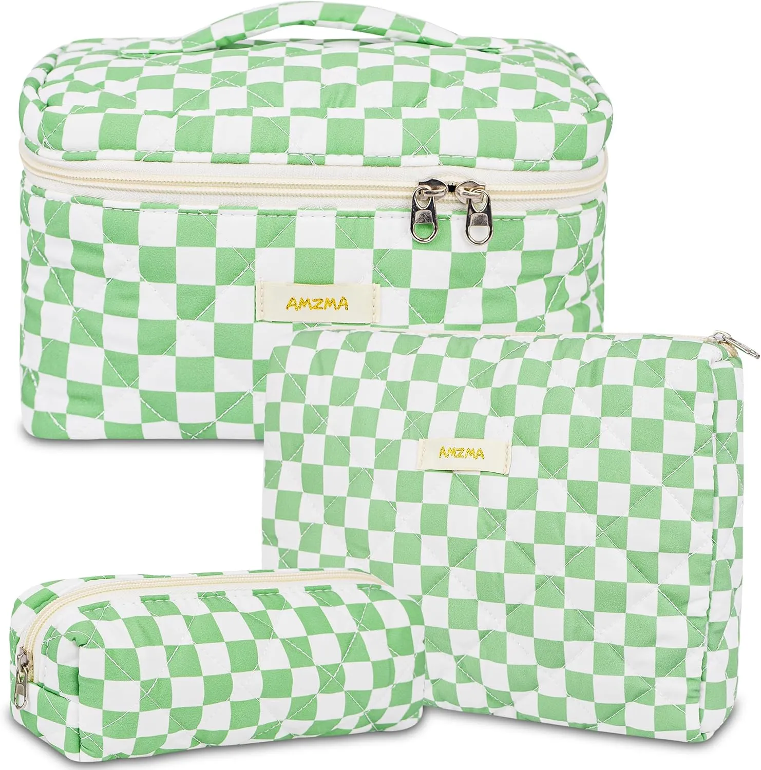 3Pcs Checkered Makeup Bag Quilted Travel Cosmetic Bag Organizer Coquette Toiletry Bag Make Up Bags for Women Girls