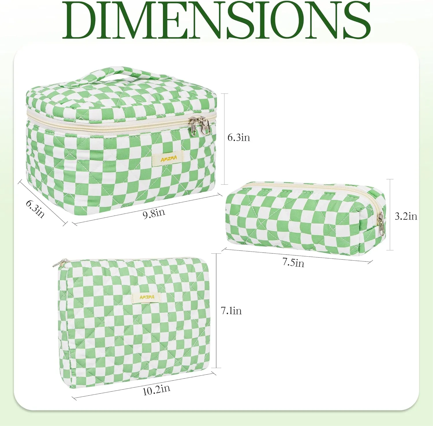 3Pcs Checkered Makeup Bag Quilted Travel Cosmetic Bag Organizer Coquette Toiletry Bag Make Up Bags for Women Girls