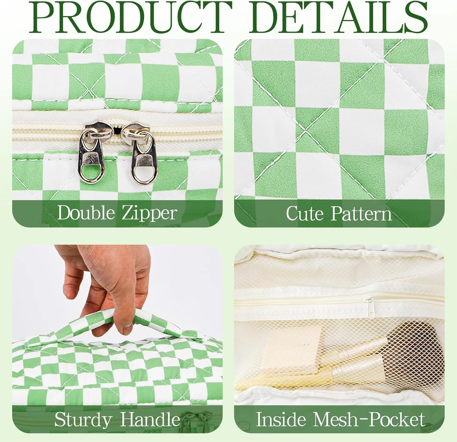 3Pcs Checkered Makeup Bag Quilted Travel Cosmetic Bag Organizer Coquette Toiletry Bag Make Up Bags for Women Girls