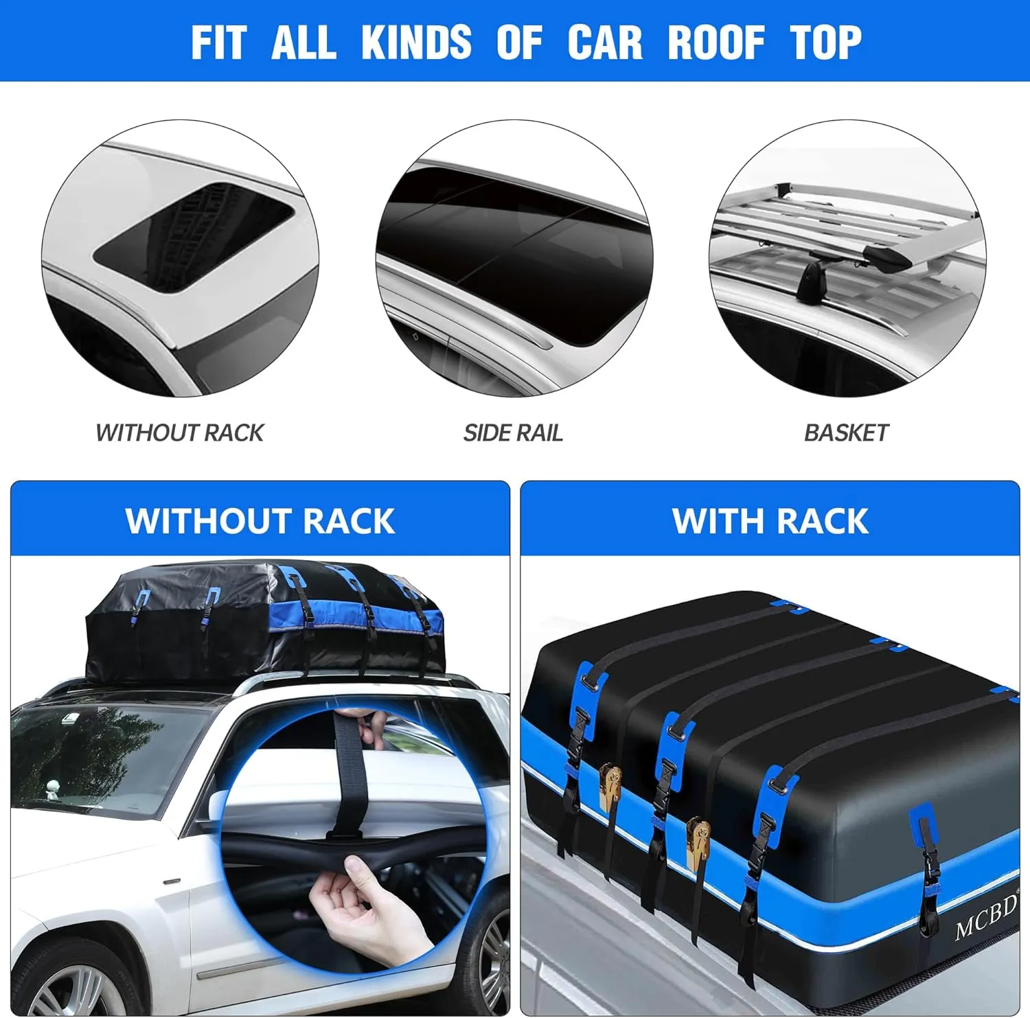 40 Cubic Feet Rooftop Cargo Carrier Bag, Waterproof Soft-Shell Car Roof Bag for All Vehicles SUV with/Without Rack, Car Top Luggage Storage Bag, Blue