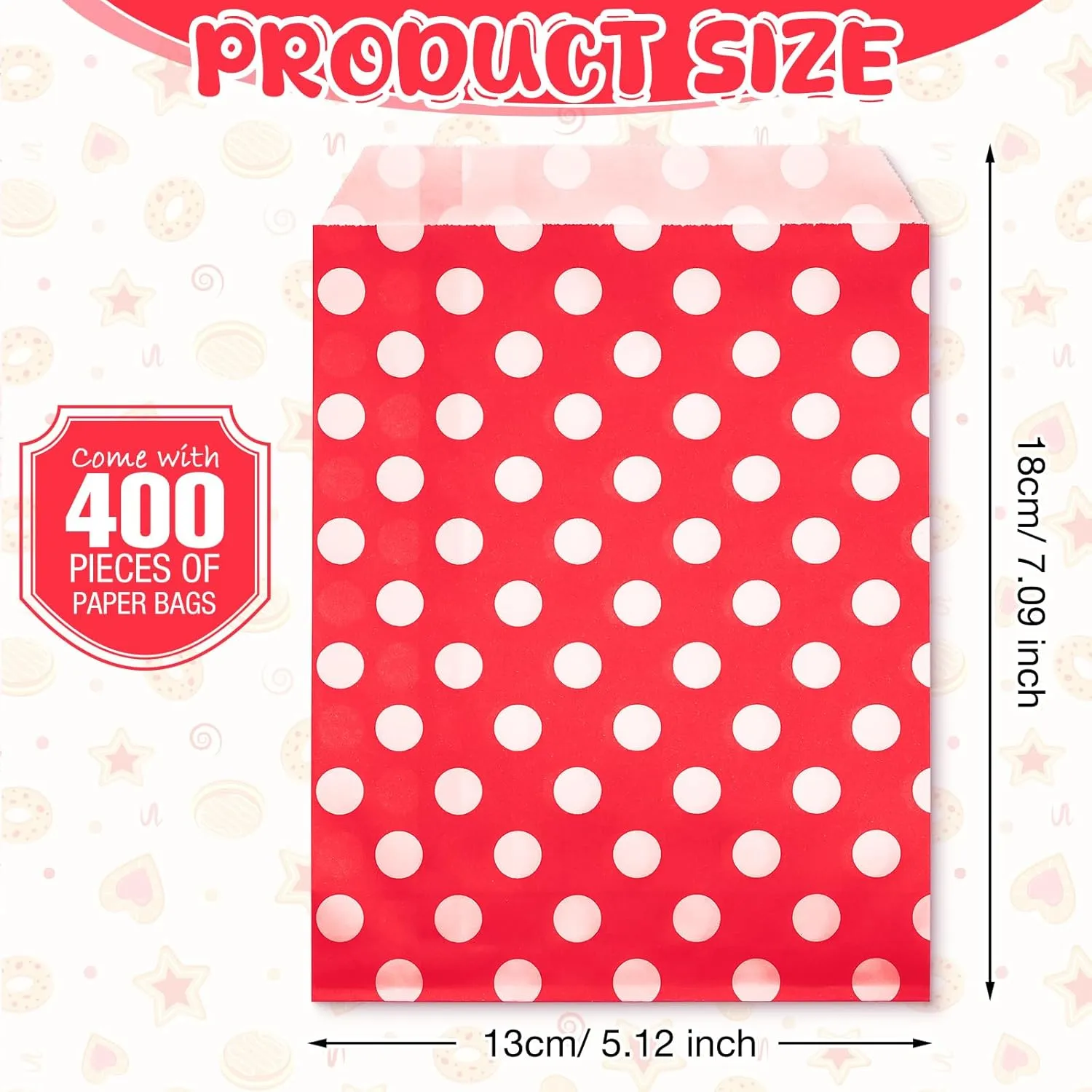 400 Packs 5 x 7 Inches Treat Paper Bags Polka Dot Paper Cookie Bags Candy Buffet Bags Small Paper Treat Bags Paper Snack Bags for Food Sandwich Packaging (Red and White)