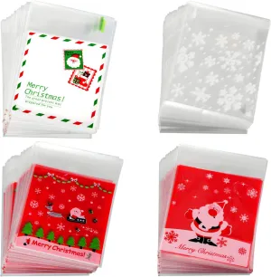400 Pieces Christmas Cookie Bags 4x4 Snowflake Merry Christmas Cellophane Treat Bags Self Adhesive Candy Bags for Packaging Christmas Holiday Party Gift Decoration Supplies Favor